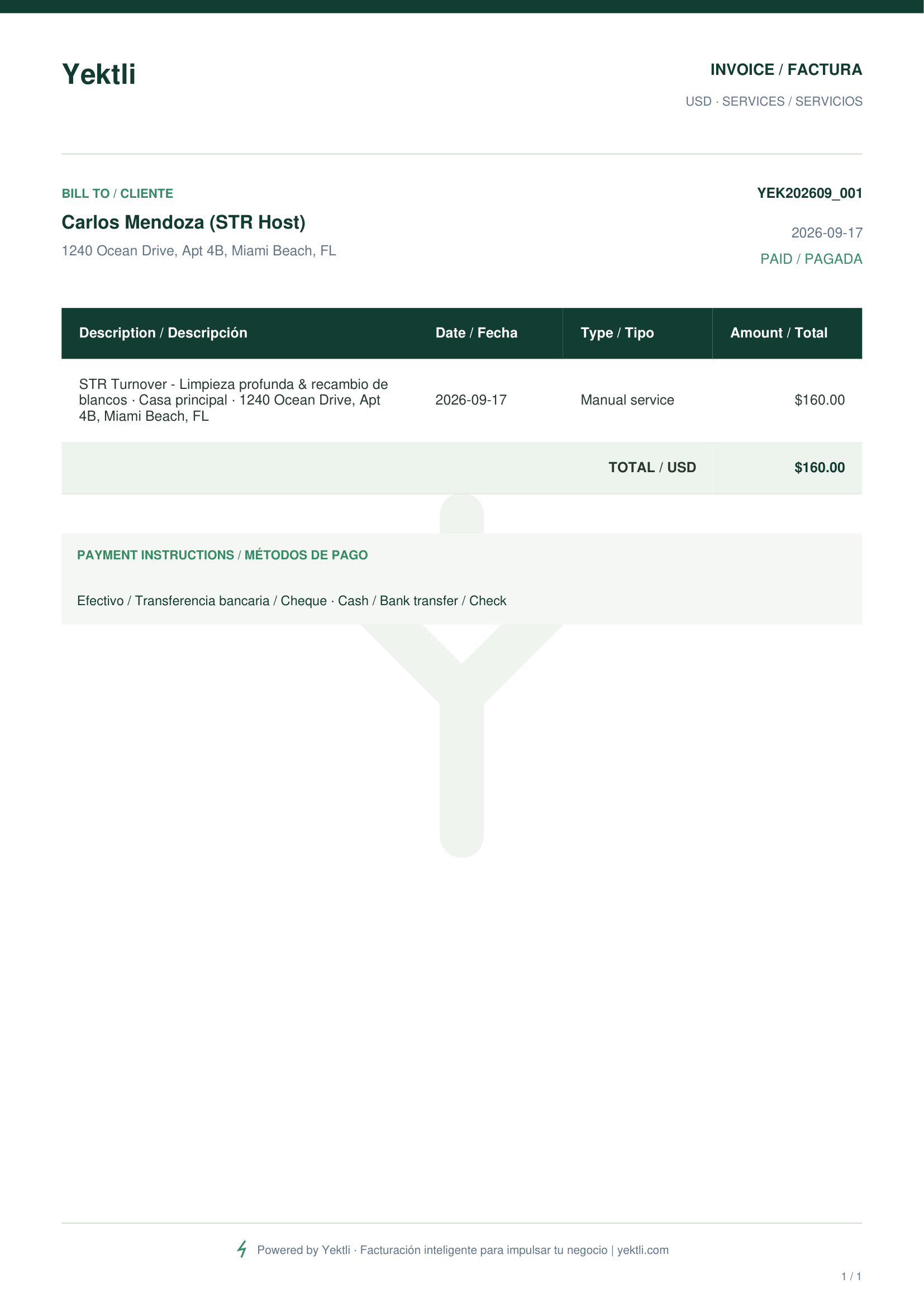 Compartir el PDF y registrar un pago — Yektli